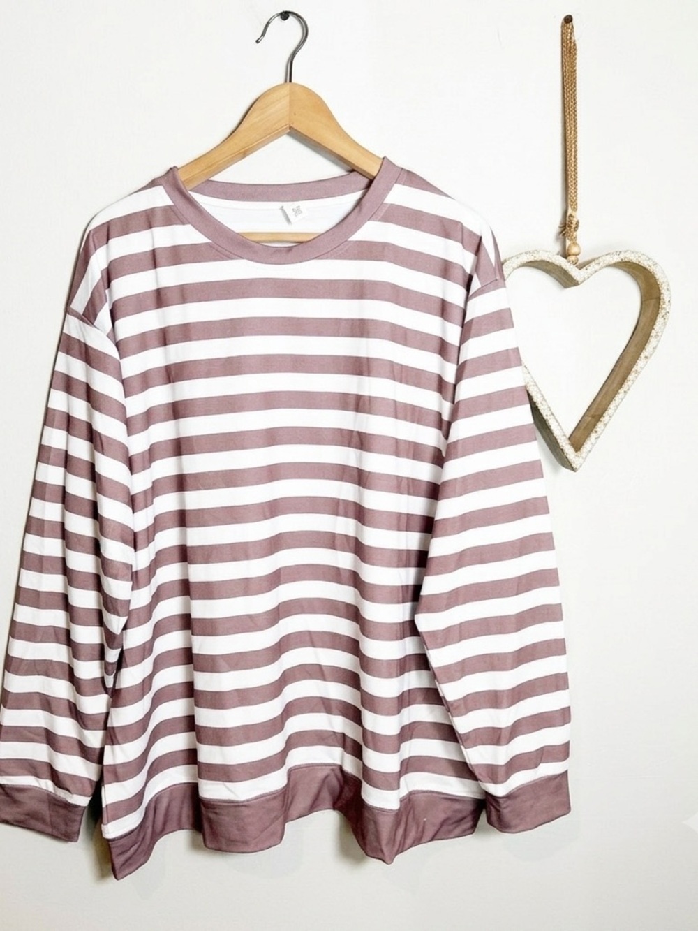 Pixie Lady Womens Crewneck Top 2X Coastal Soft Girl Breton Stripe Dusty Mauve
